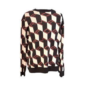 Emporio Armani Geometric Maroon Black Print Men's crewneck sweater,  XL